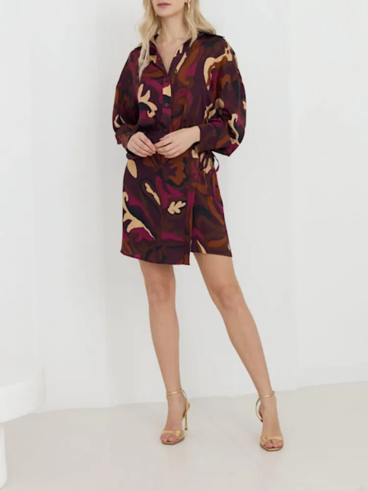 Casual Printed Half Button Dress