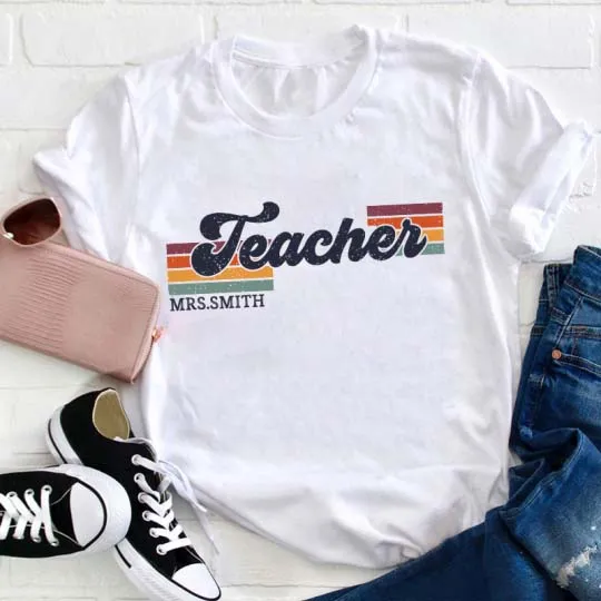 Personalized Grade And Name Retro Horizontal Stripes T-Shirt