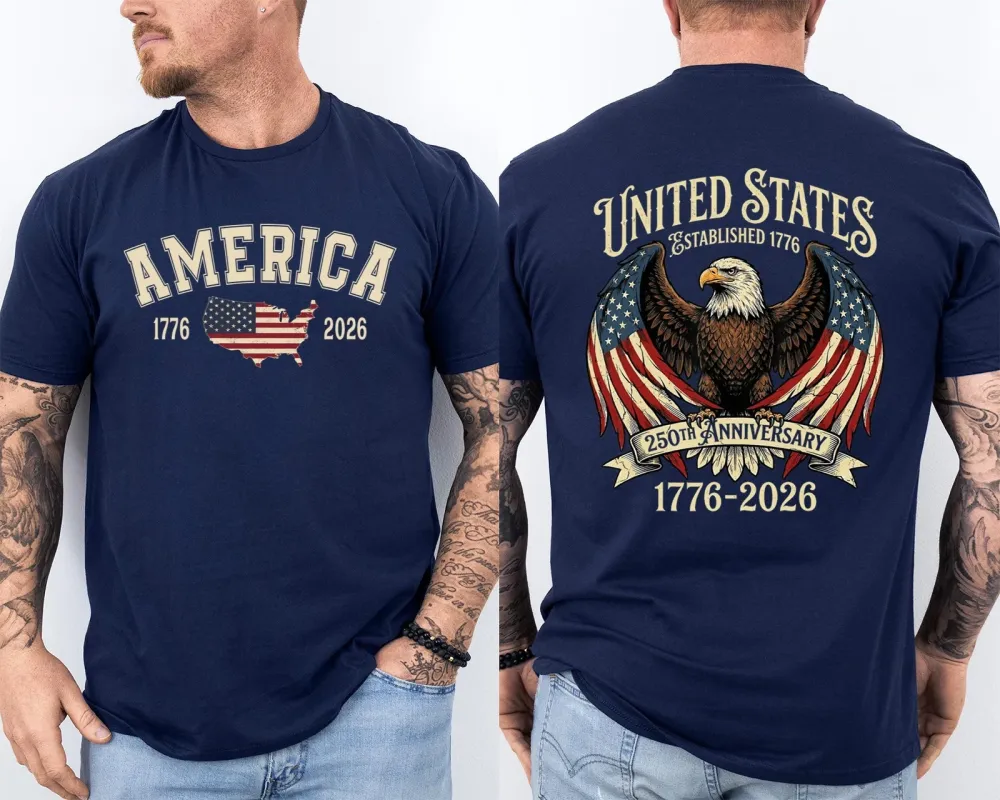 Men'S Casual American 1776-2026 Anniversary Printed Short Sleeved T-Shirt