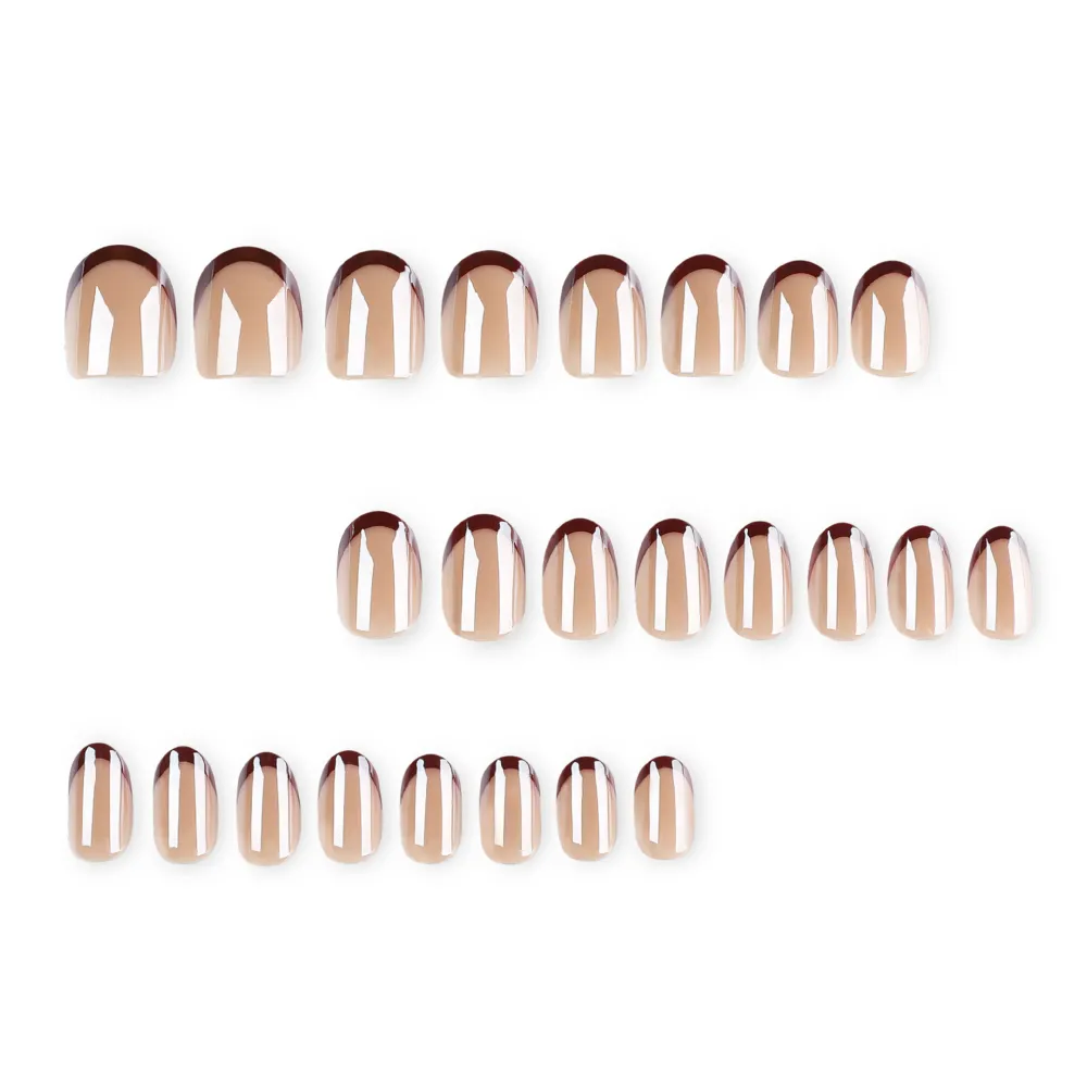 Nailhour 24Pcs Red Pearl Chrome Short Oval Press On Nails