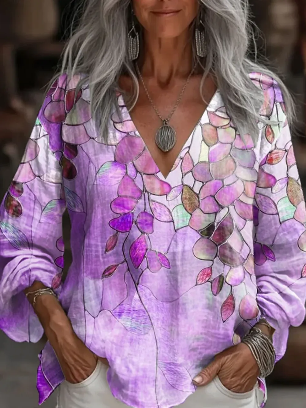 Women's Colorful Leaf Printing Shirt