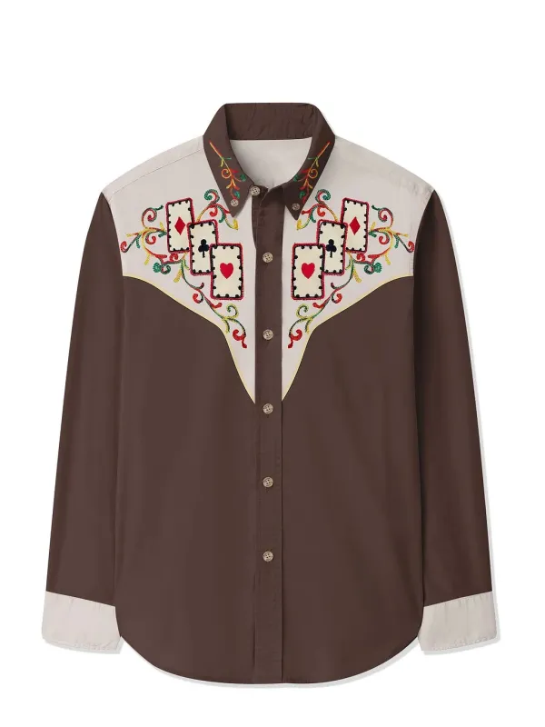 Vintage Western Cowboy Poker Printed Hawaiian Shirt For Men Button-Down Shirt Long Sleeve 100% Cotton Shirt