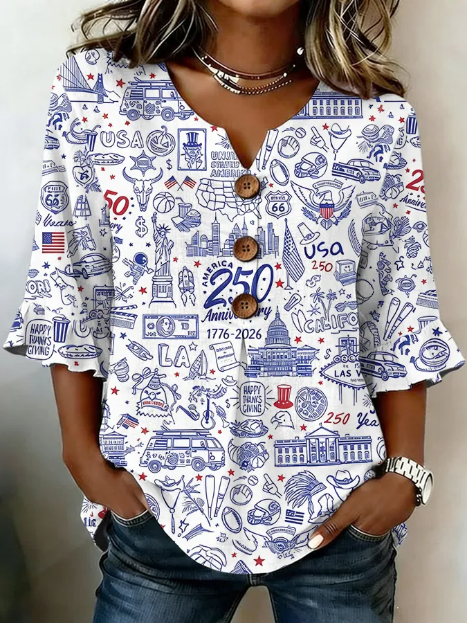 Women'S Retro American Independence Day Art Printed Casual Top