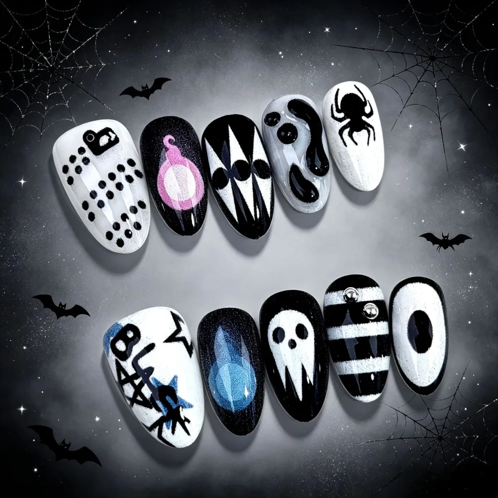 Nailhour 30Pcs Halloween Medium Almond Gothic Press On Nails