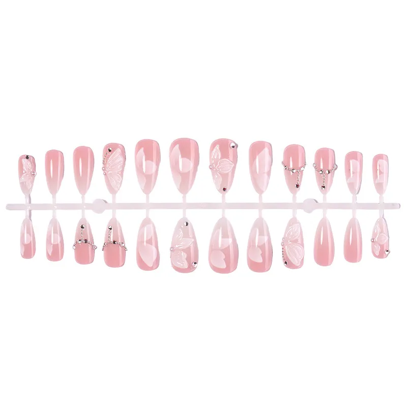 Nailhour 24Pcs Nude 3D Butterfly Medium Almond Press On Nails