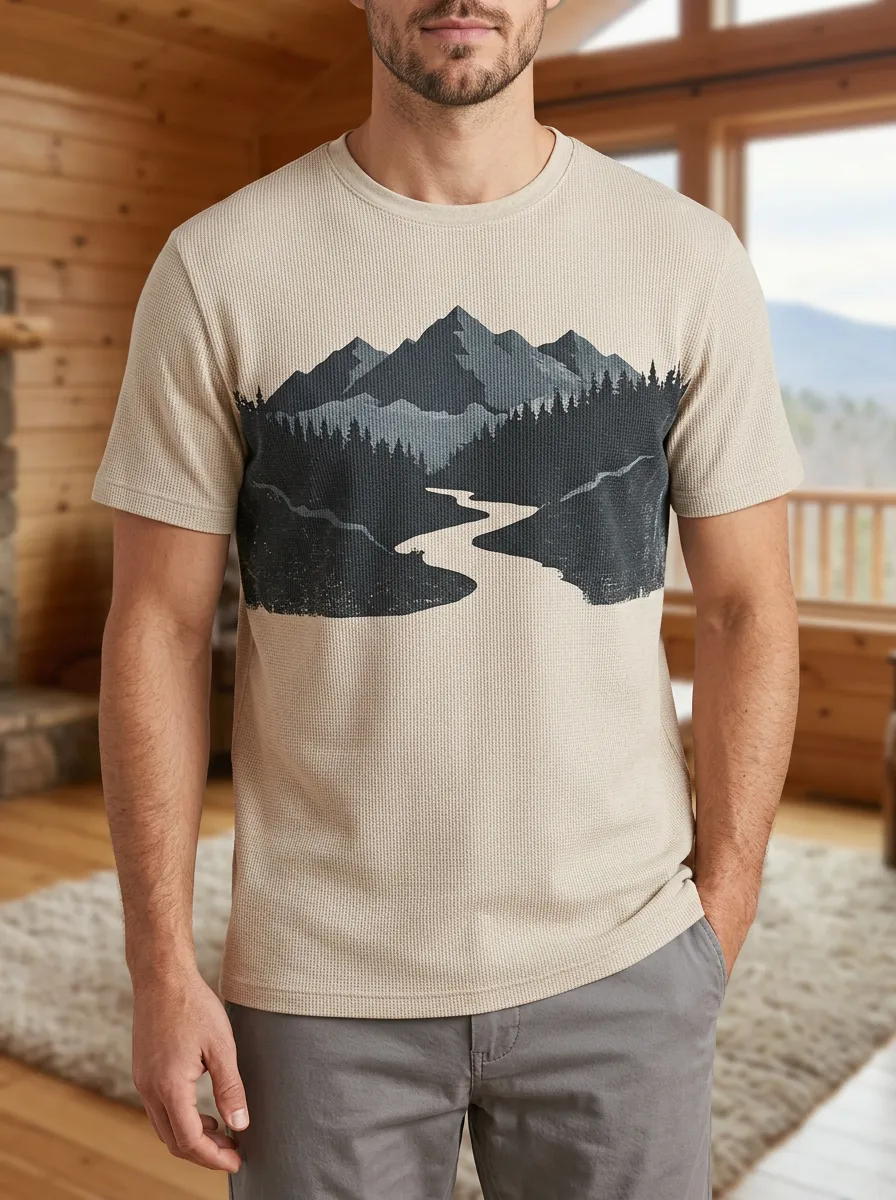 Men's Nature Outdoor Lover Mountain River Forest Crew Neck T-Shirt