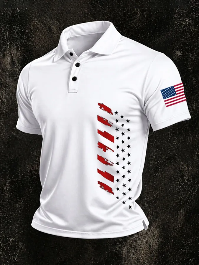 Men'S American Flag Print Casual Polo Shirt