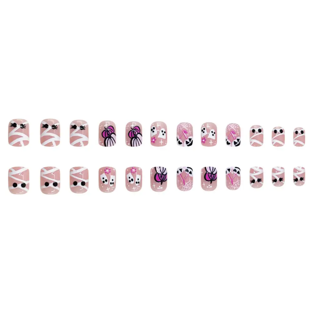 Nailhour 24Pcs Halloween Short Squoval Midnight Sweetheart Press On Nails