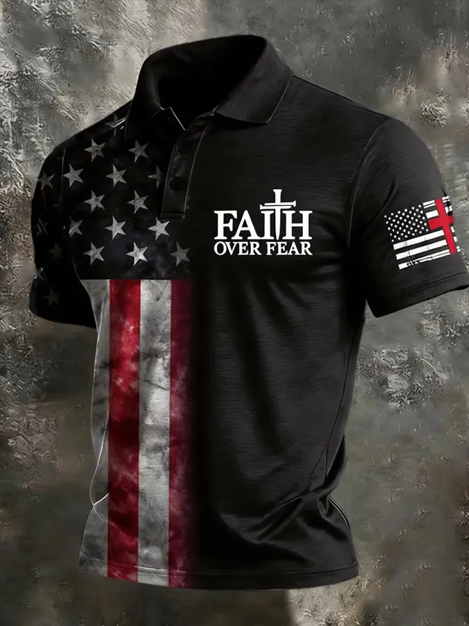 Men'S American Independence Day Printed Casual Polo Shirt