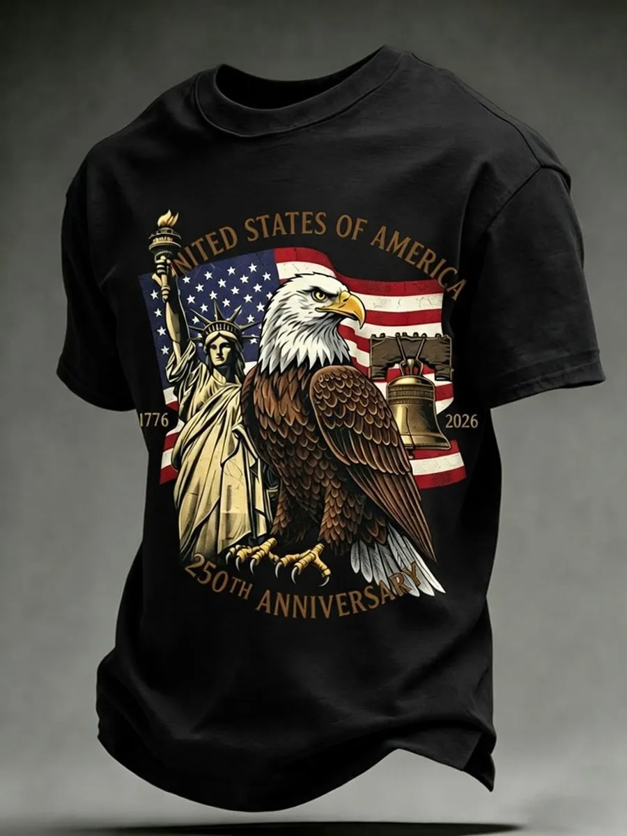 Men'S Retro America 250 National Flag Print Casual T Shirt
