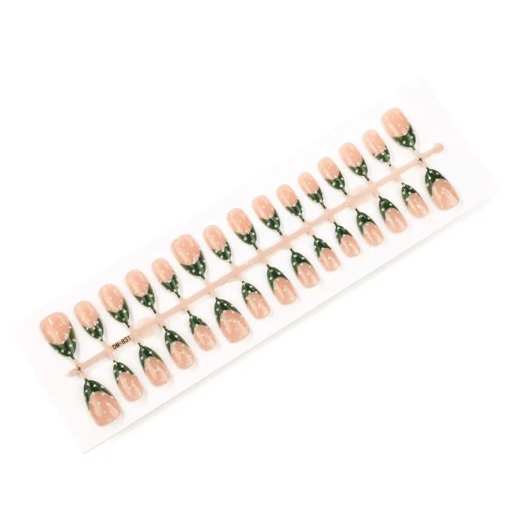 Nailhour 30Pcs Green French Medium Almond Press On Nails