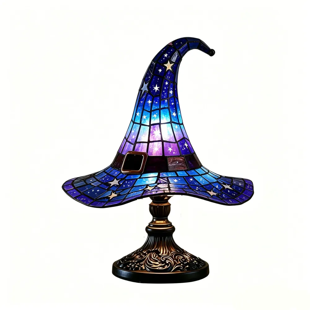 Halloween Witch Hat Lamps Resin Decorative USB Plug Light Ornament（11*8*18cm）