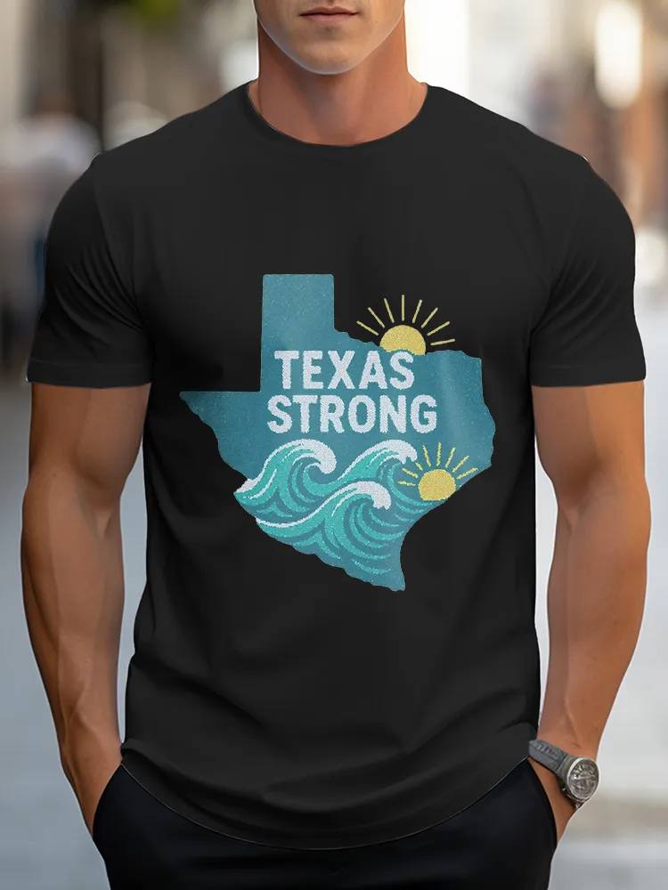 Men'S Casual Style TEXAS STRONG  Round Neck Slim Fit T-Shirt