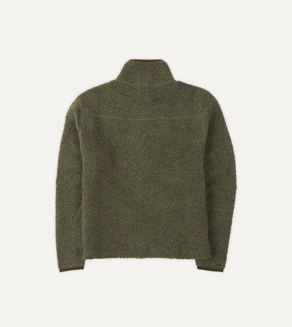 Casual Style Green Boucle Wool Zip Fleece Jackets