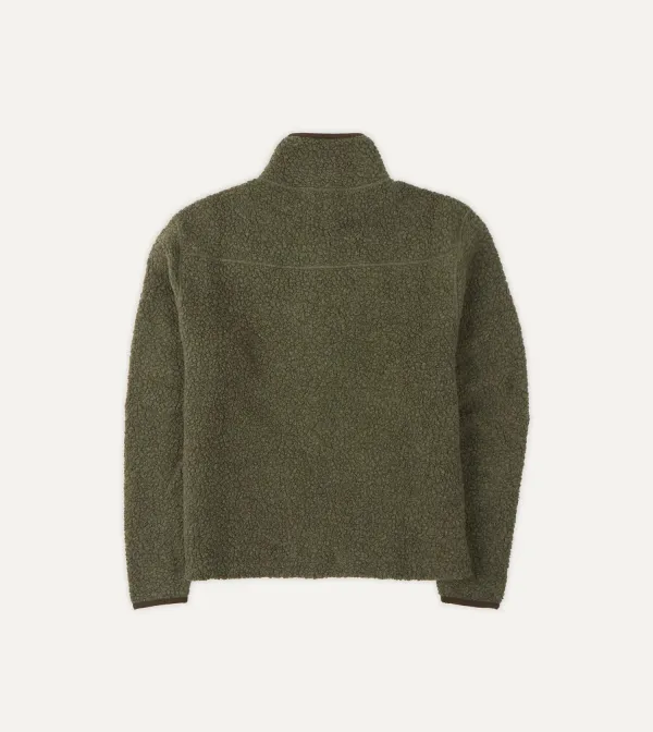 Casual Style Green Boucle Wool Zip Fleece Jackets