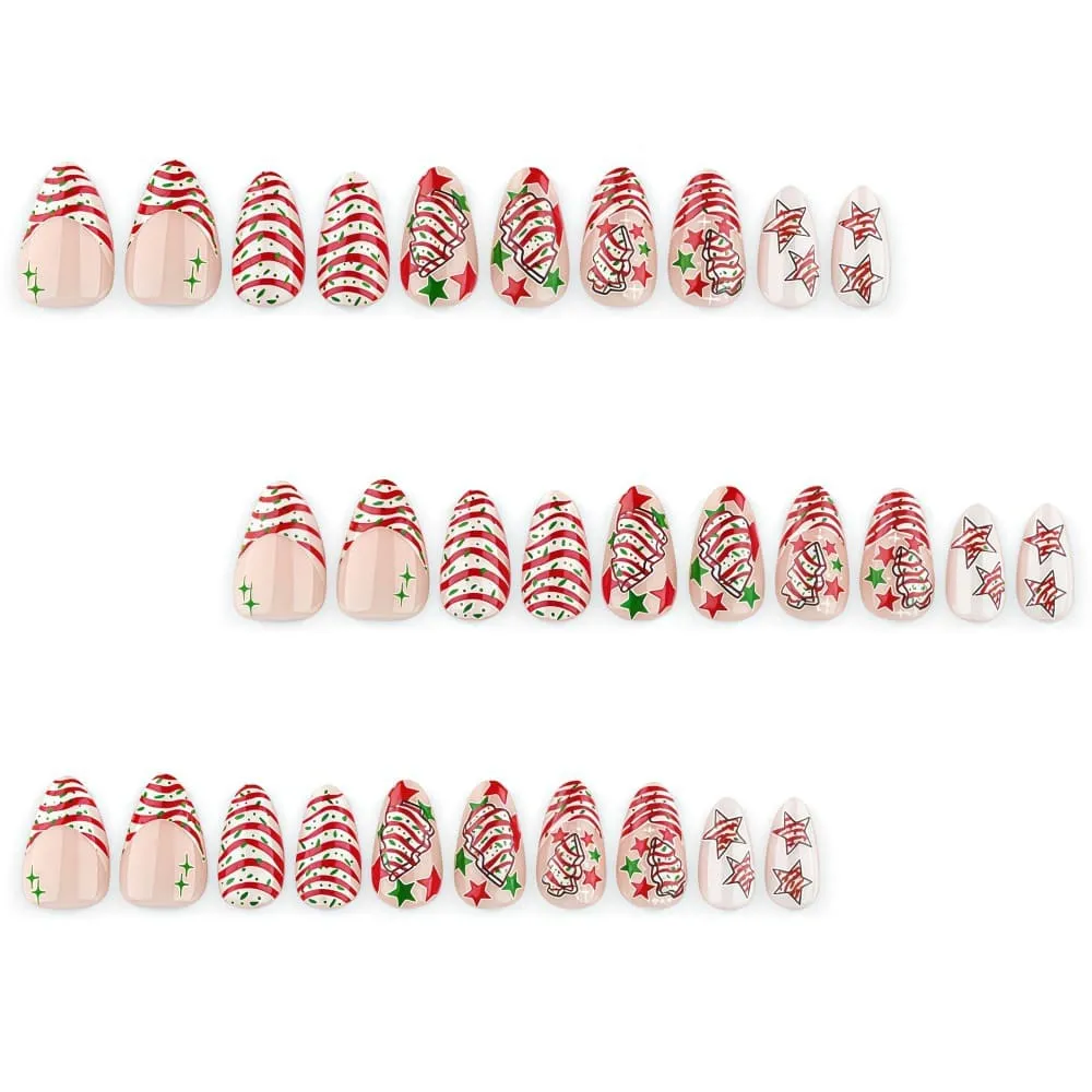 Nailhour 30Pcs Christmas Candy Cane Medium Almond French Press On Nails