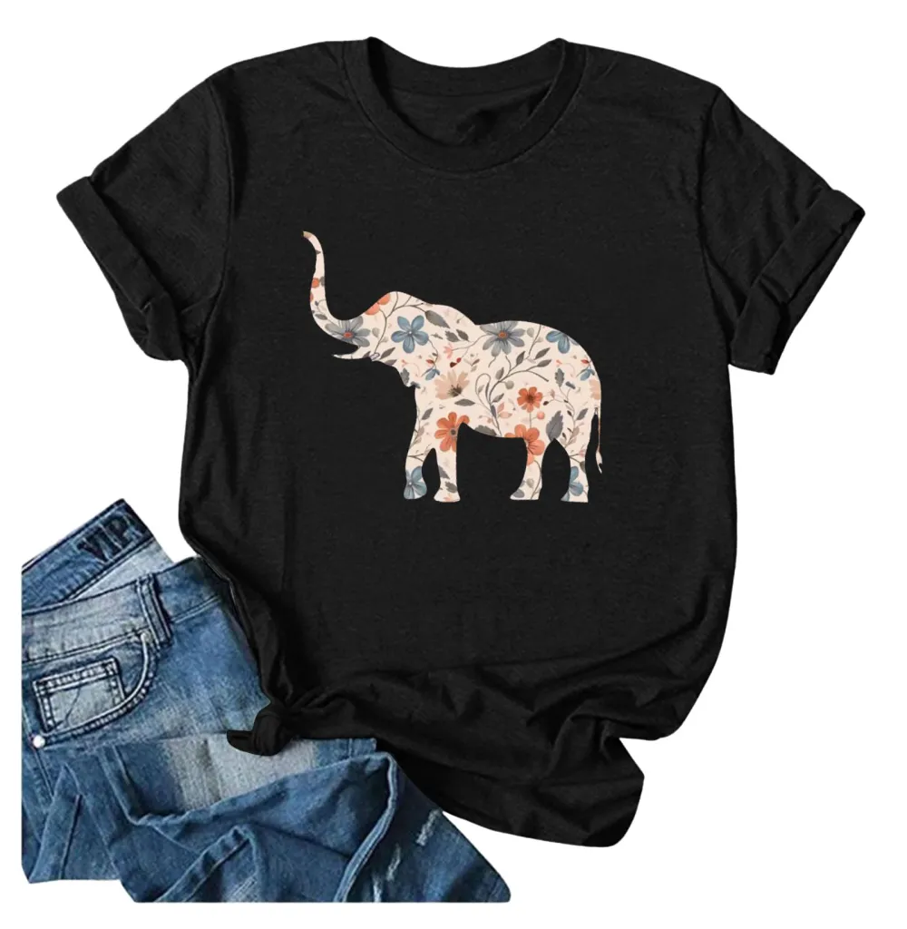 Elephant Flower Print T-shirt