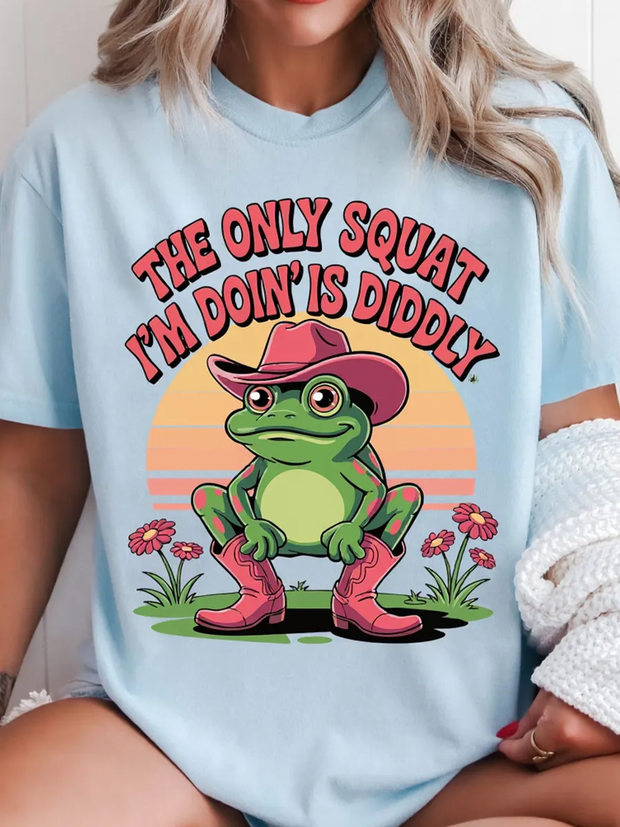 Funny Cowboy Frog Shirt Western Humor The Only Squat I'm Doin Is Diddly Lazy Gym Shirt