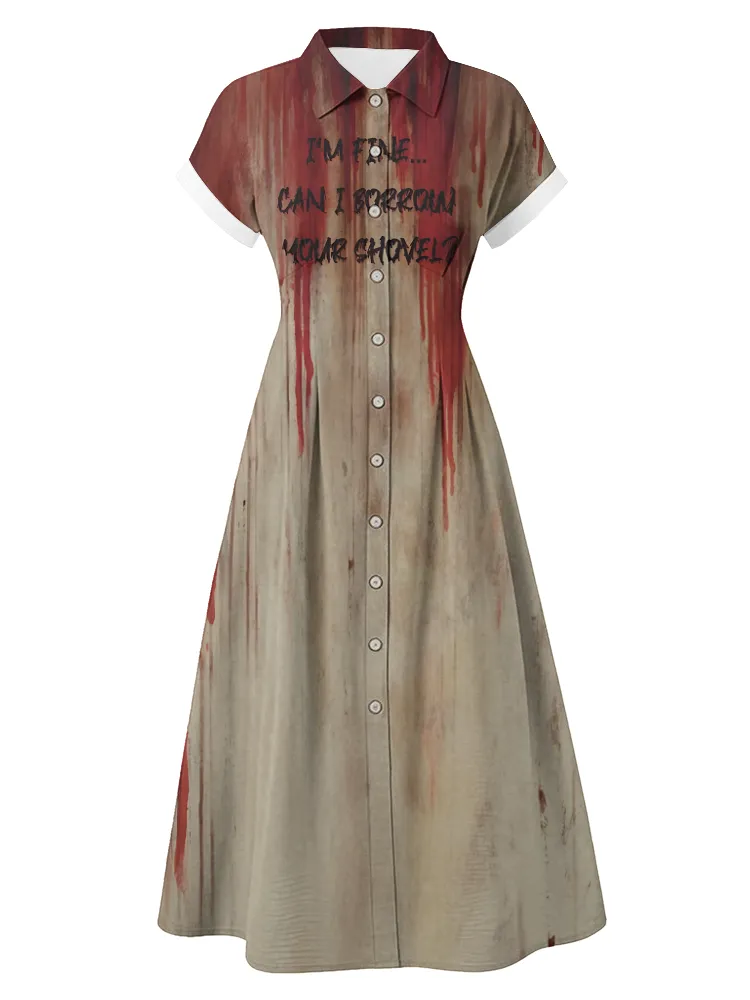 Women's Halloween Letter Print Short Sleeve Dress