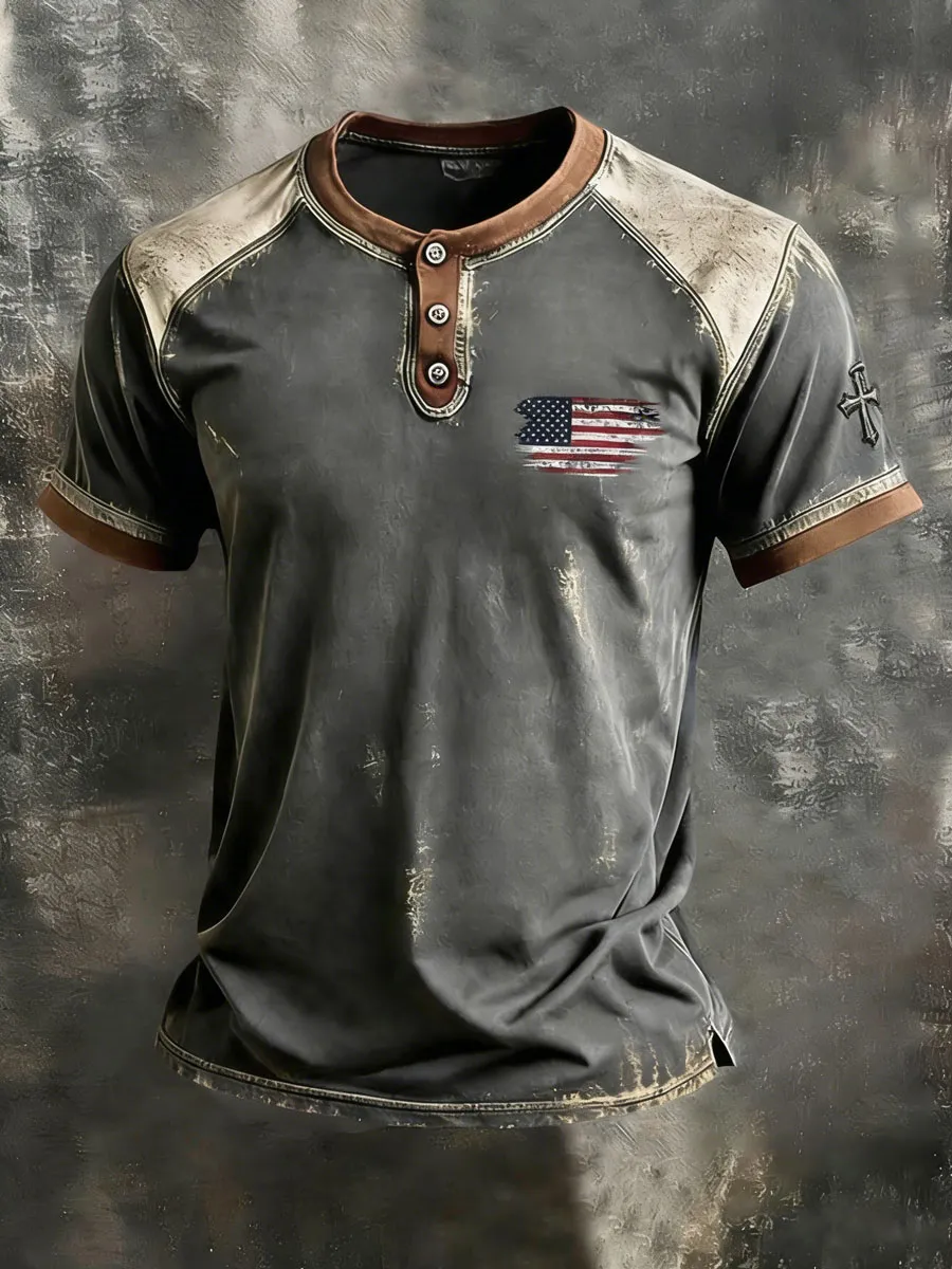 Men'S Retro-Print, Color-Block 