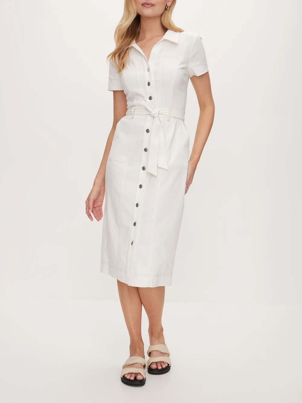 Button Front Denim Midi Dress