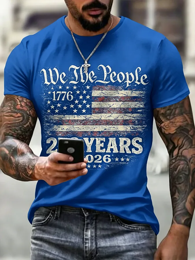 Men'S Casual 250Th Anniversary Celebration Of The Founding Of The United States, Personalized Printed Round Neck T-Shirt