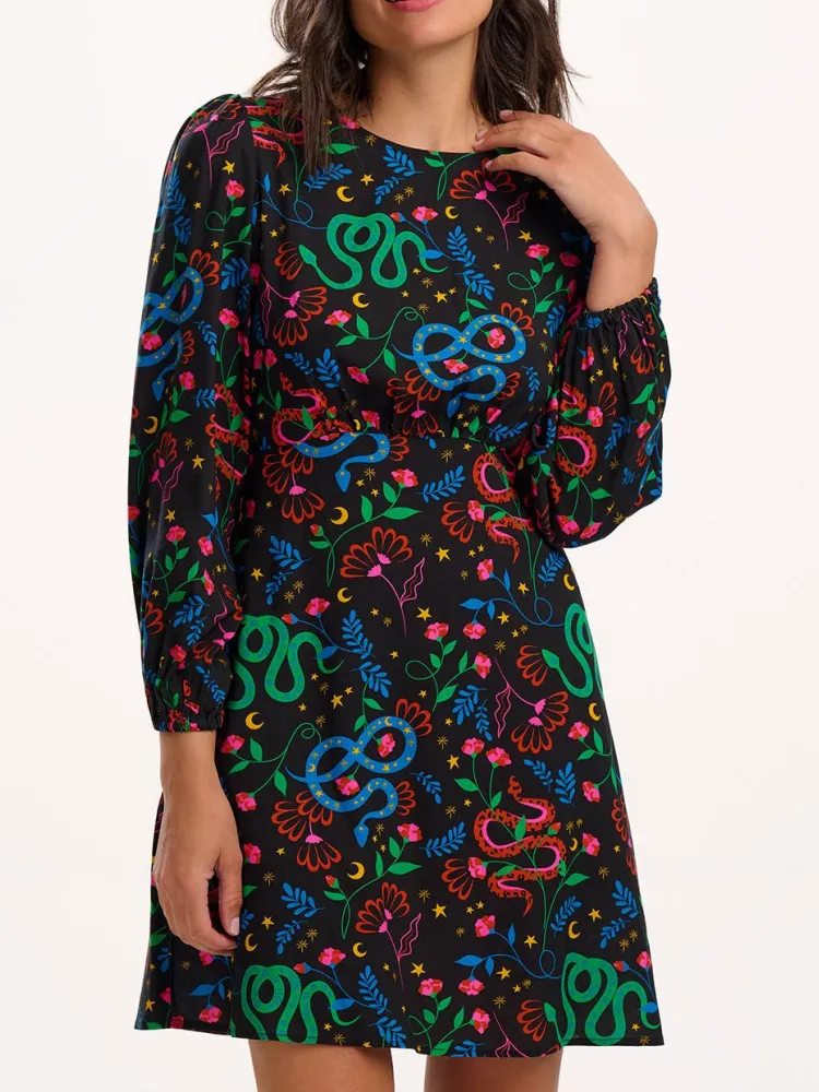 Print Long Sleeve Mini Dress