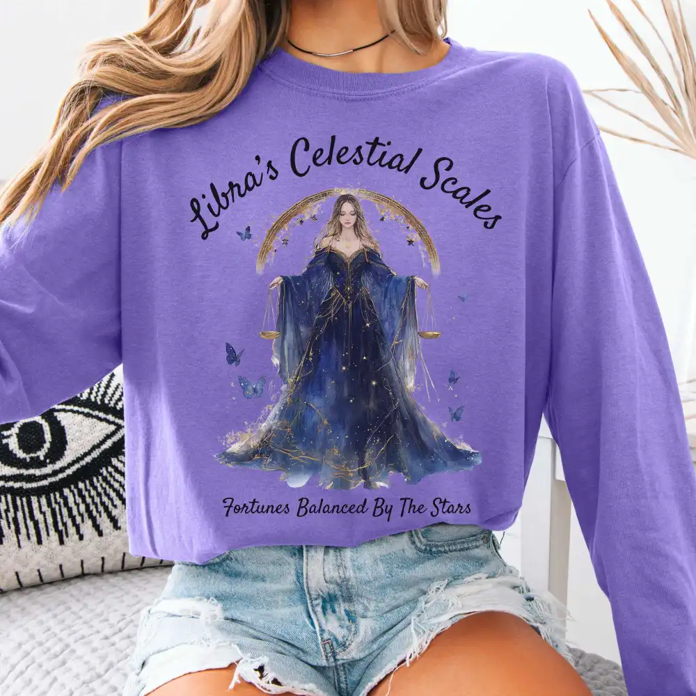 Libra's Celestial Scales Zodiac Long Sleeve Shirt