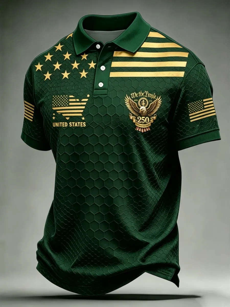 USA Map & Eagle Art Print Men's Polo Shirt