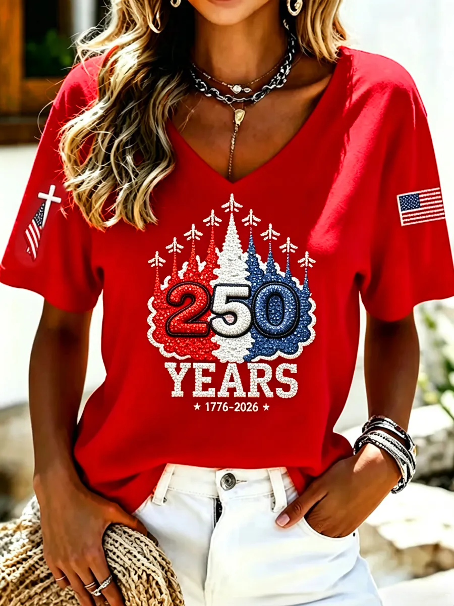 Women's Casual USA 250th Celebration Print Short Sleeve T-shirt