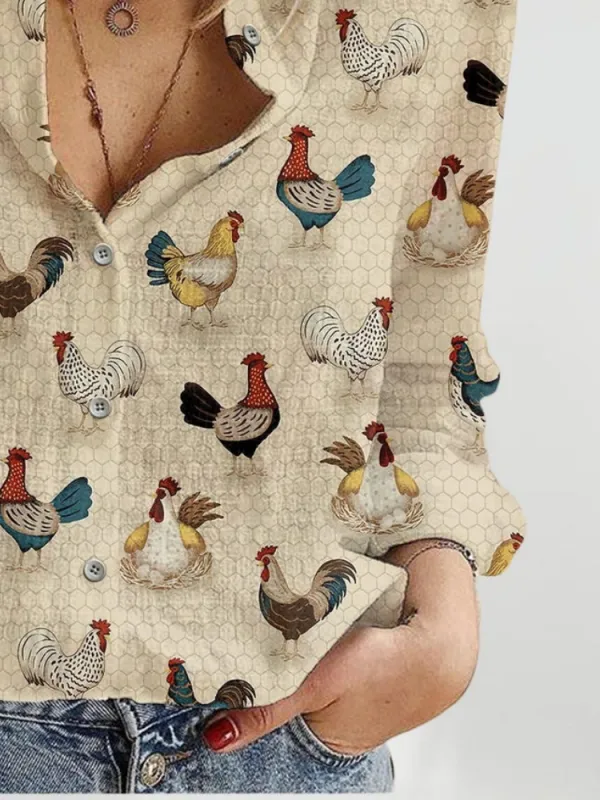 Colorful Rooster Pattern Shirt