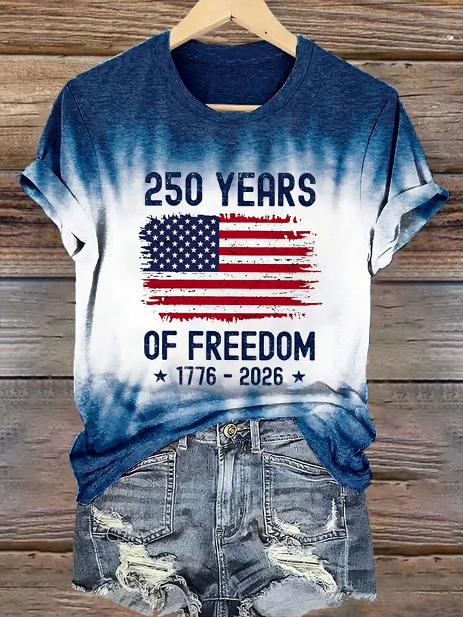 Women'S American Independence Day 250Th Anniversary Printed Short Sleeved T-Shirt