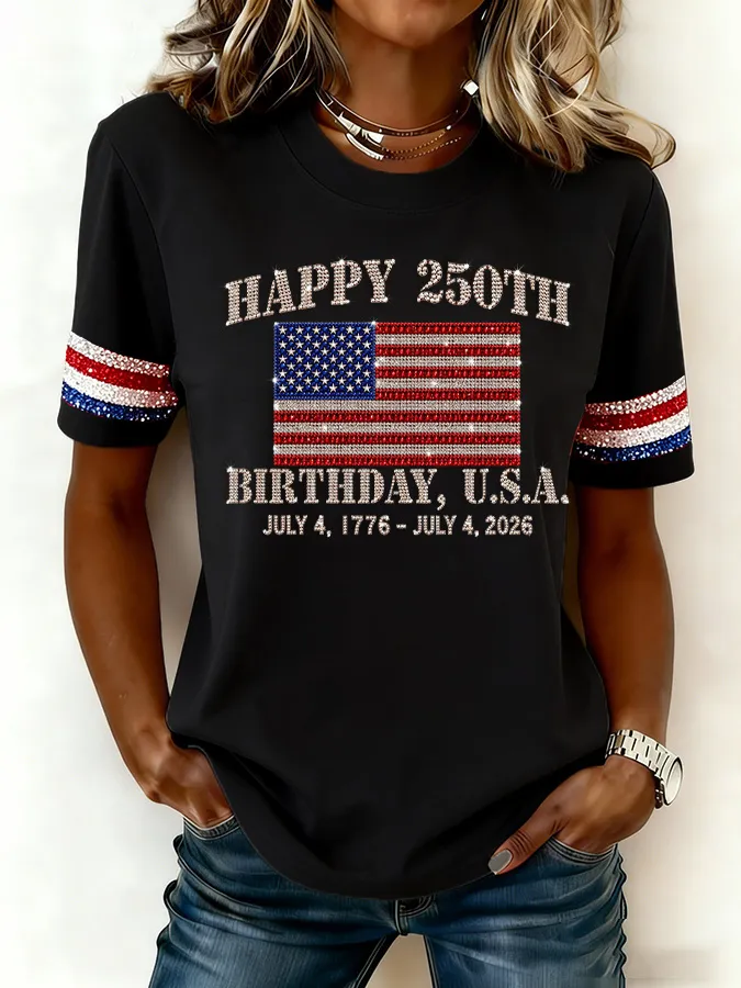 Women'S  Anniversary Flag Printed Casual T-Shirt