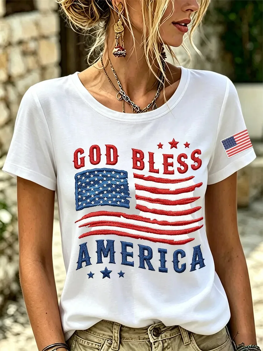 Women's Independence Day God Bless America Print Tee