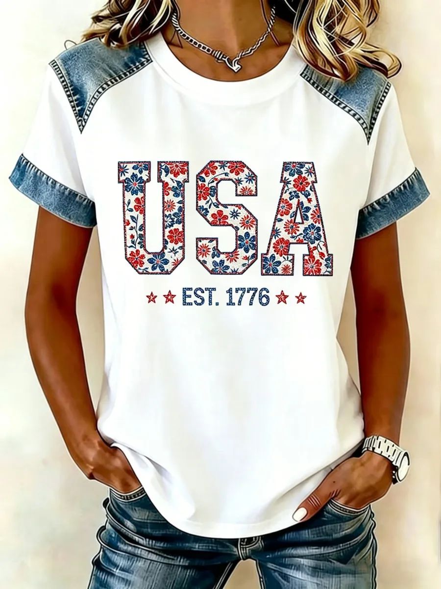 USA Floral Print Women's T-Shirt