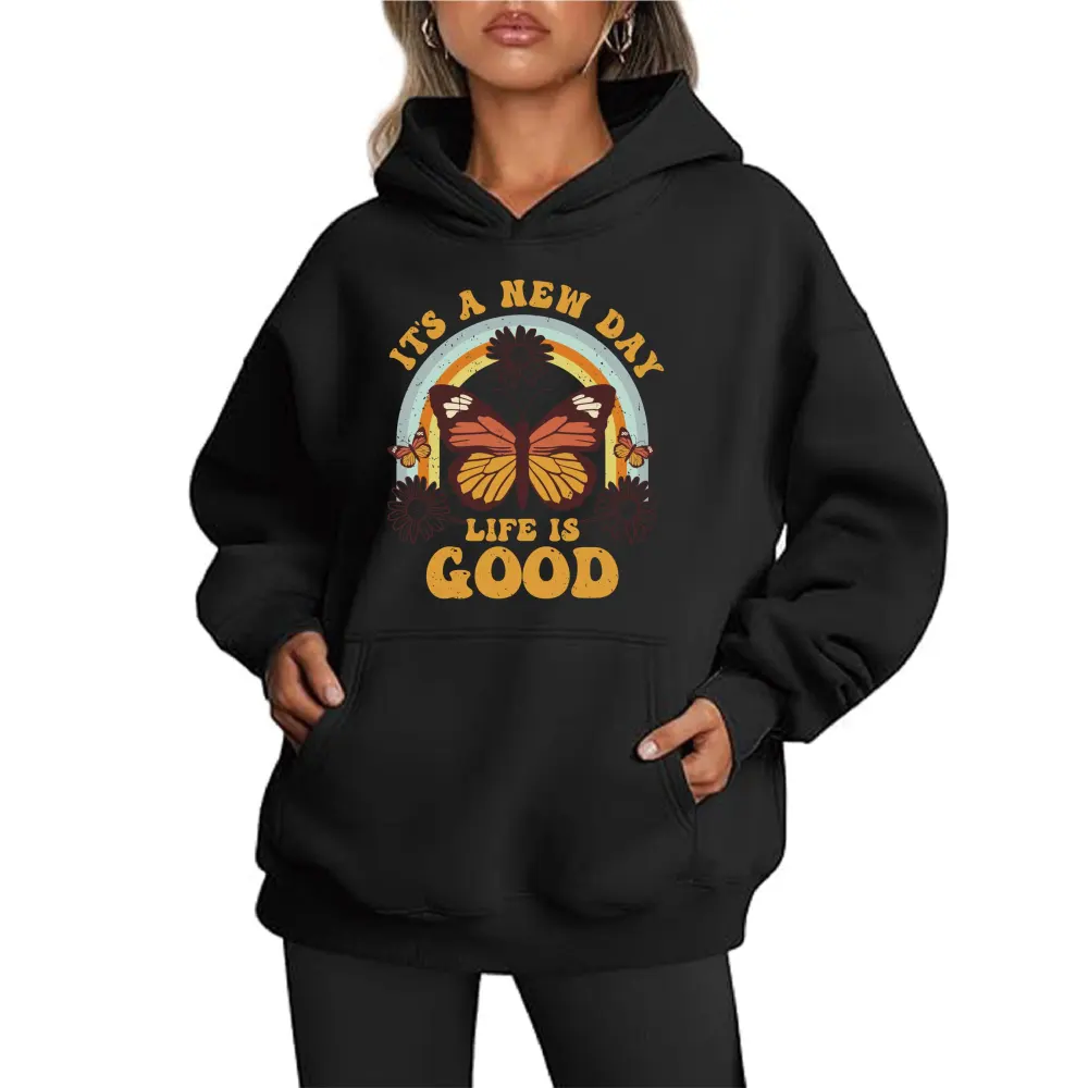 Butterfly And Letter Printed Hoodies
