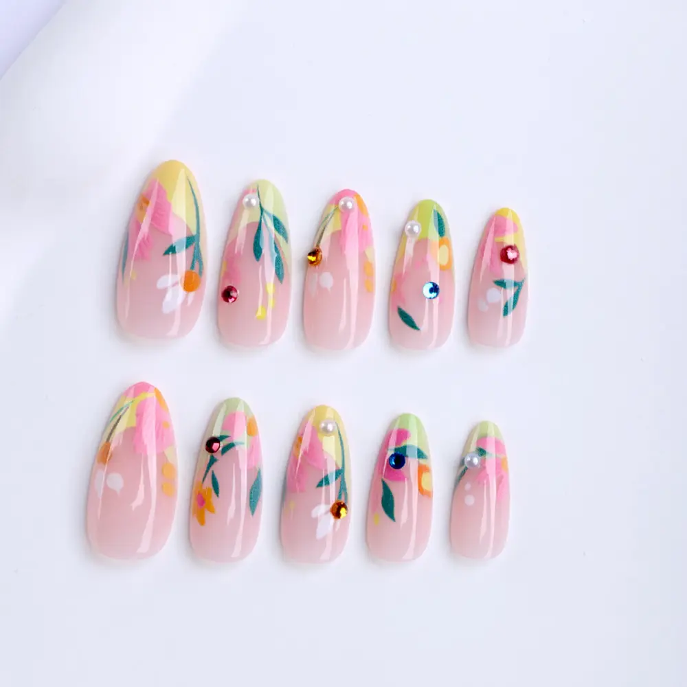 Nailhour 24Pcs Medium Almond Sun-kissed Garden Vibe Press On Nails
