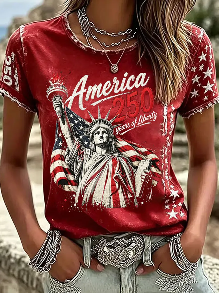 Women'S Casual American 250Th Anniversary Printed T-Shirt