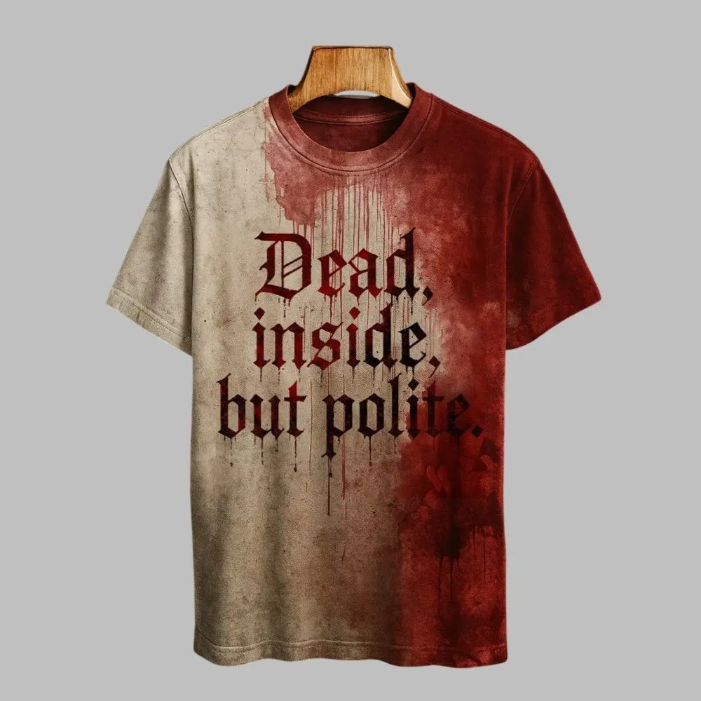 2025 Halloween Dead Inside But Polite Blood Printed T-shirt