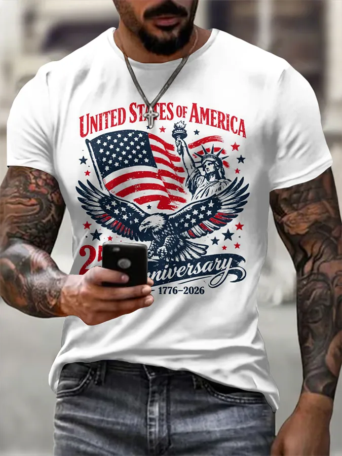 Men'S Casual American 1776-2026 Anniversary Printed Short Sleeved T-Shirt