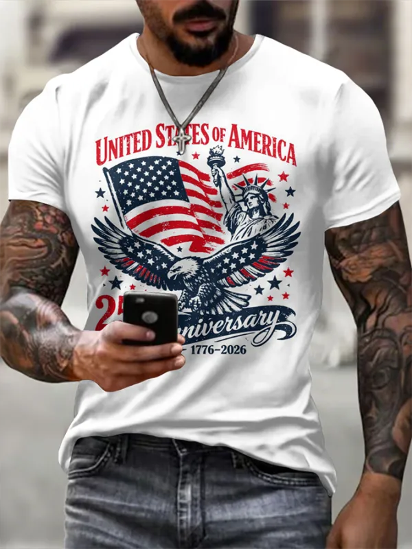 Men'S Casual American 1776-2026 Anniversary Printed Short Sleeved T-Shirt