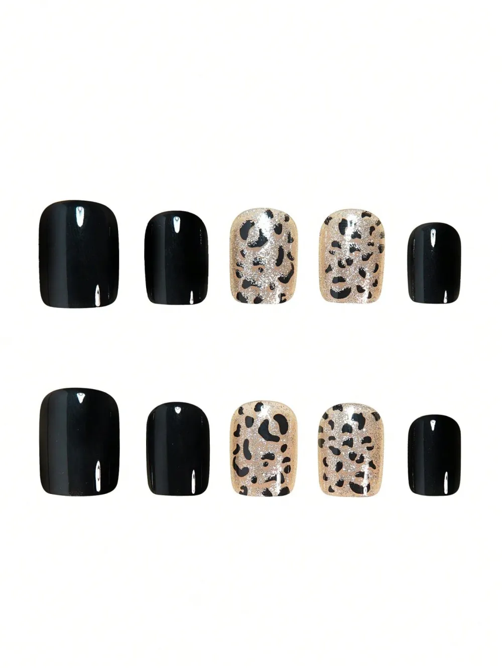 Nailhour 24Pcs Black Glitter Minimalist Short Square Press On Nails