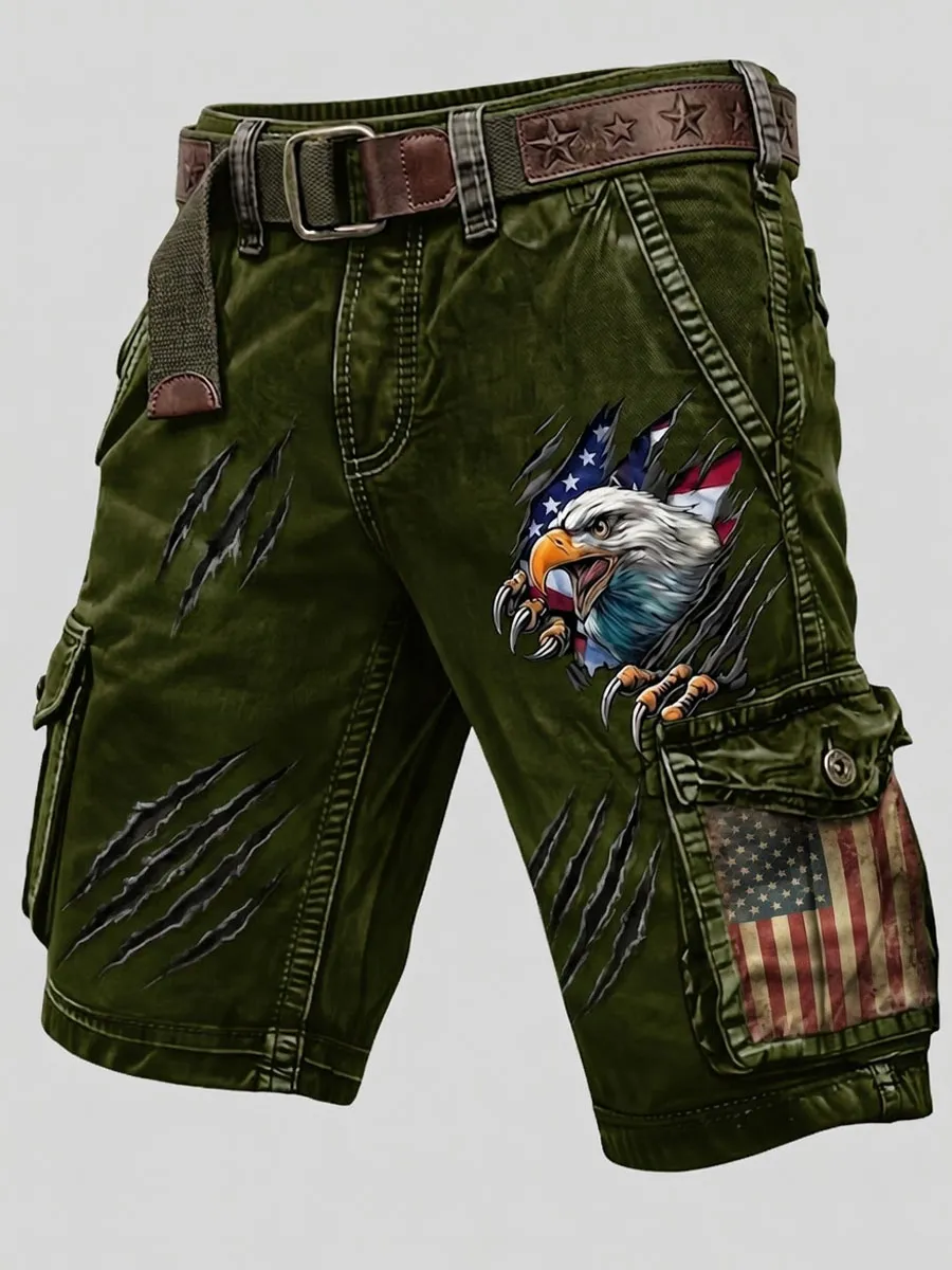 Men'S Independence Day Flag Patchwork Art Print Cargo Shorts