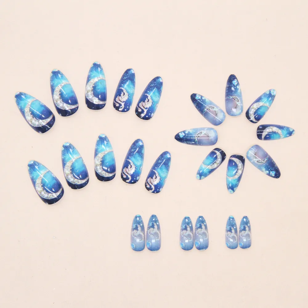 Nailhour 24Pcs Blue Daily Holiday Press On Nails