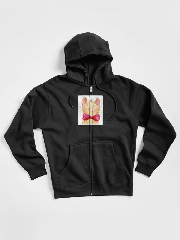 Cute Fluffy Cat With Big Bow Tie Zipped Hoodie