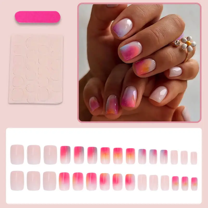 Nailhour 30Pcs Autumn Gradient Short Square Press On Nails