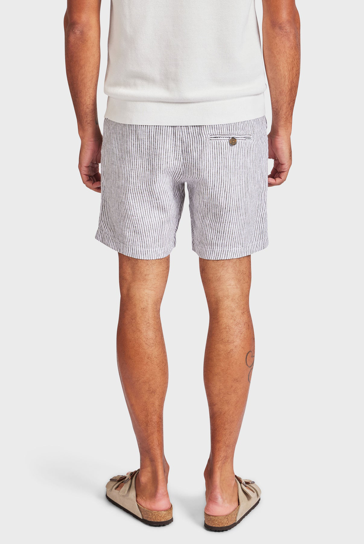 Stripe Riviera Linen Short- Smoke pine