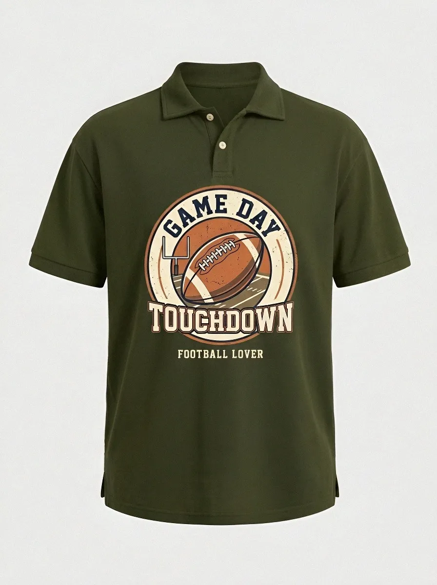 Men's American Football Lover Game Day Touchdown Printed Polo Shirt