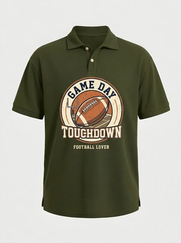 Men's American Football Lover Game Day Touchdown Printed Polo Shirt