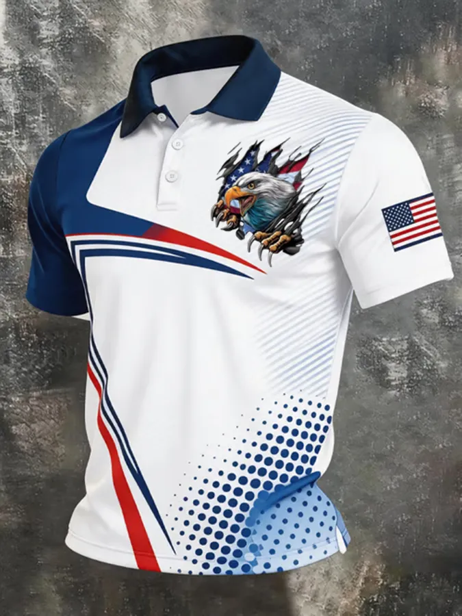 Men'S American Flag Print Casual Polo Shirt